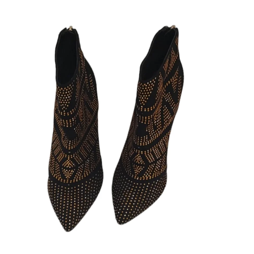Thalia Sodi Alejandra Suede Pointed Toe Black and Gold Ankle Heeled Boots sz 7